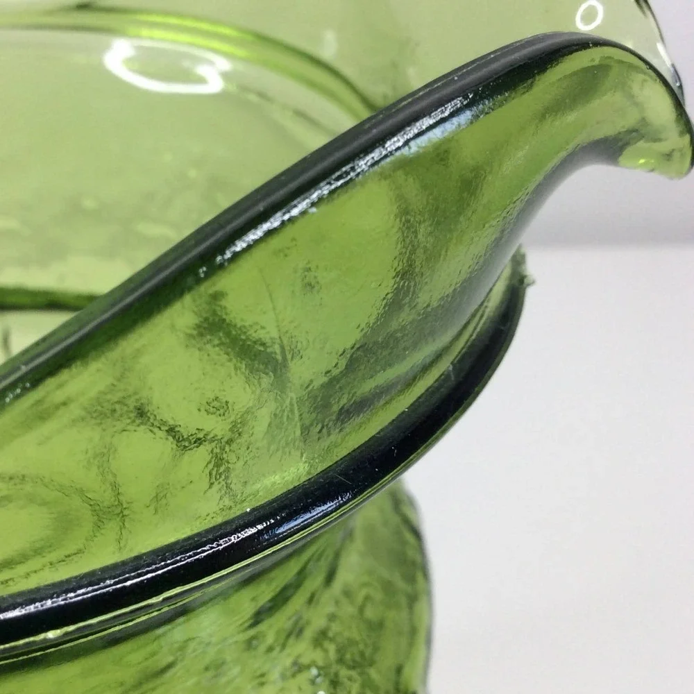 Vintage Anchor Hocking Rain Flower Avocado Green Glass Pitcher 60s 70s MCM